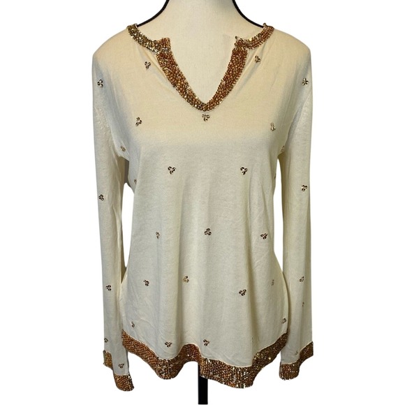 BCBGMaxAzria Tops - BCBGMaxAzria Sequined Long Sleeve Blouse Women's Medium‎ Silk Cotton Blend Top